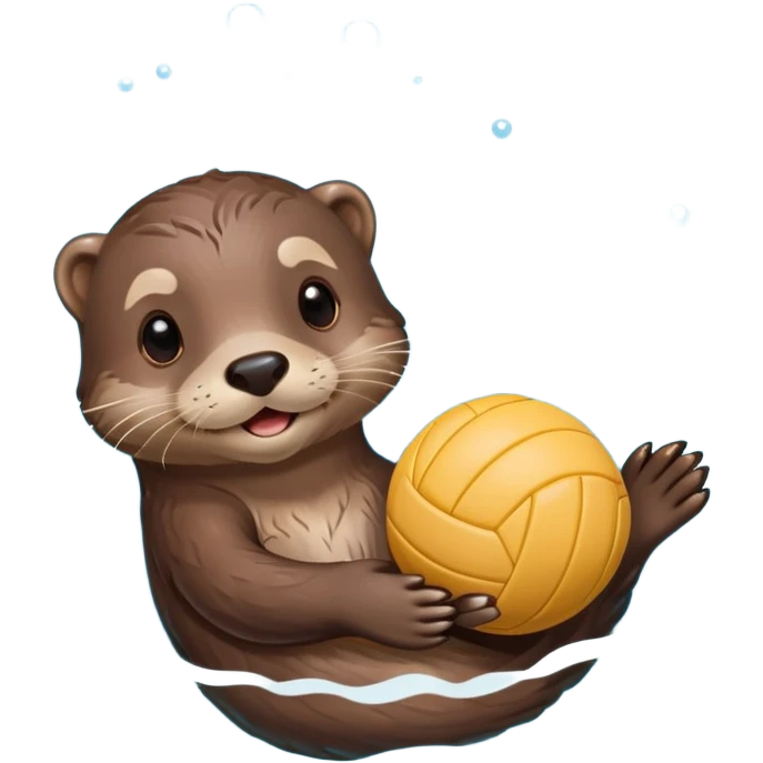 adorable otter floating on clearly visible blue water with waves, holding a volleyball with both paws above water emoji