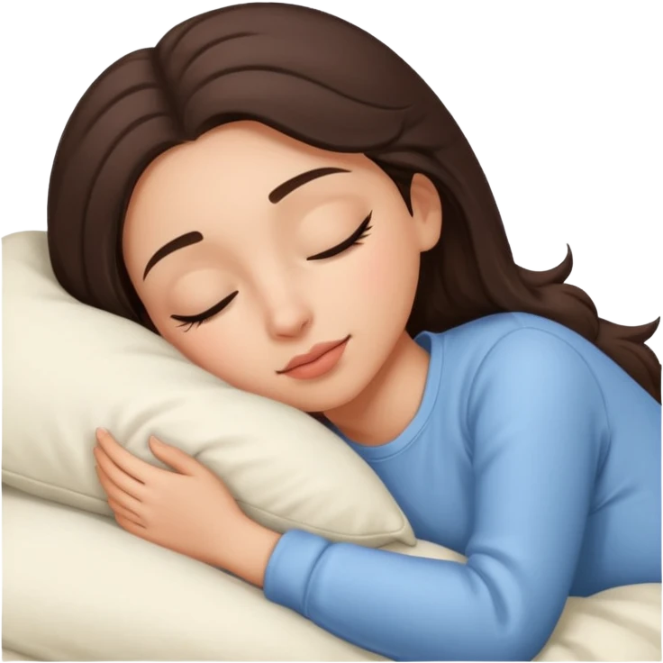 Brunette girl in Cozy bed sleeping, pretty eyelashes, light skin emoji