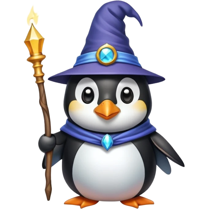 penguin wizard holding a wand emoji