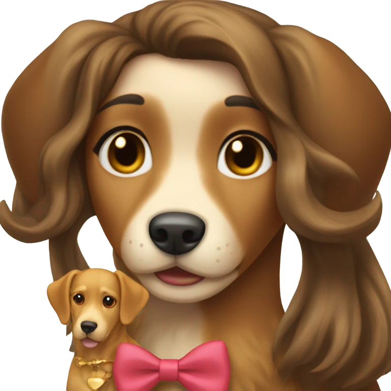 Brunette Girl and golden dog with a bow on their head emoji