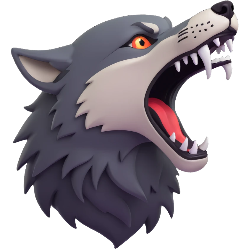 fierce howling wolf with sharp fangs, fully depicted emoji