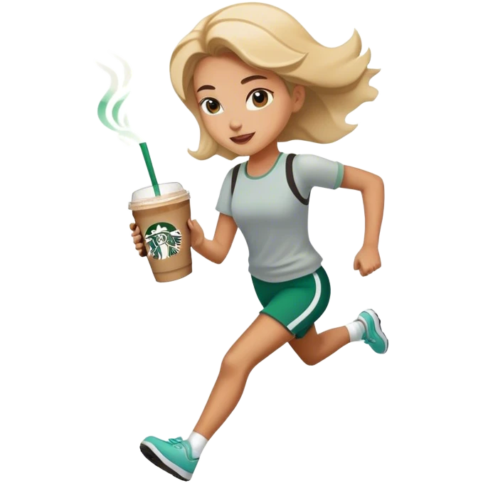 Girl running with Starbucks  emoji