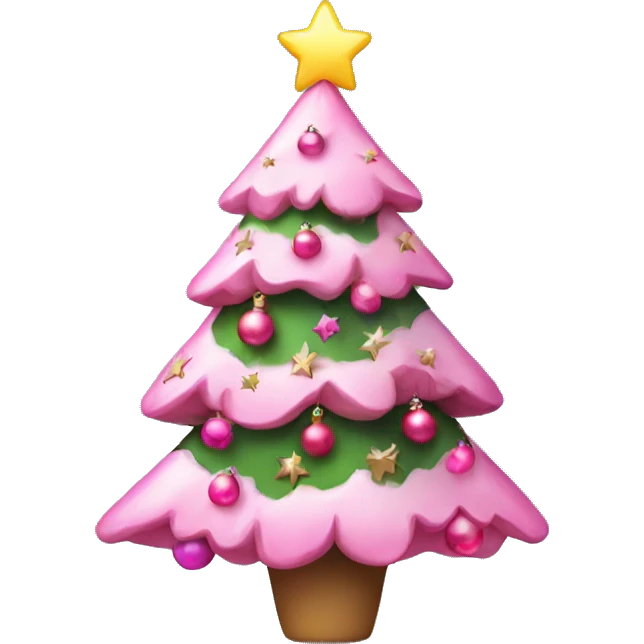 Cute Christmas tree with pink decorations, chtistmas lights and star on top emoji
