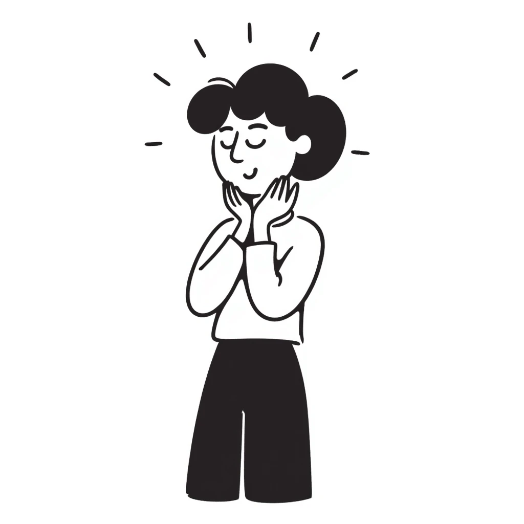 person with their own hands around their neck, self-choking, expressive lines, hand drawn doodle style emoji