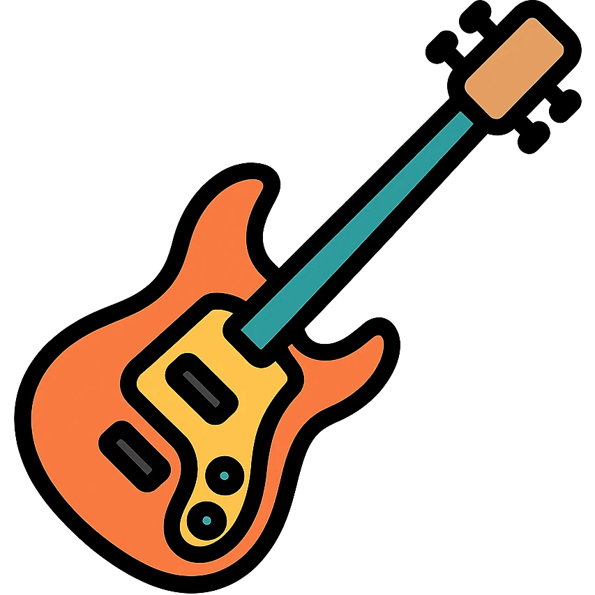 electric bass guitar icon with color and black outlines emoji