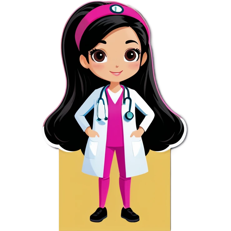 Female doctor without stethoscope wearing pink scrubs long black hair  emoji
