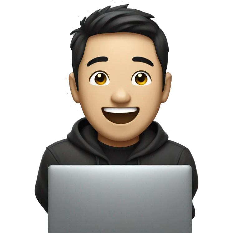 asian guy with black uy laughing with computer emoji