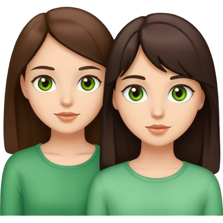 two brunette besties one with brown eyes one with green emoji