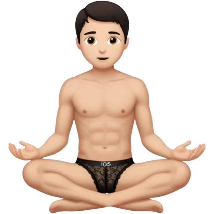 Submissive man on knees begging wearing female underwear with dark hair emoji