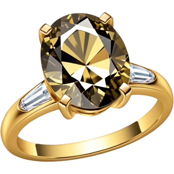 a luxurious gold diamond ring, plain band and large oval diamond stone emoji