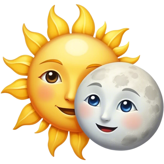 a really bright sun and a moon who shines because of it. the sun is bigger and the moon bright too emoji