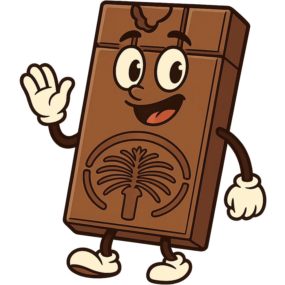 flat toon style chocolate bar with Dubai palm island design emoji