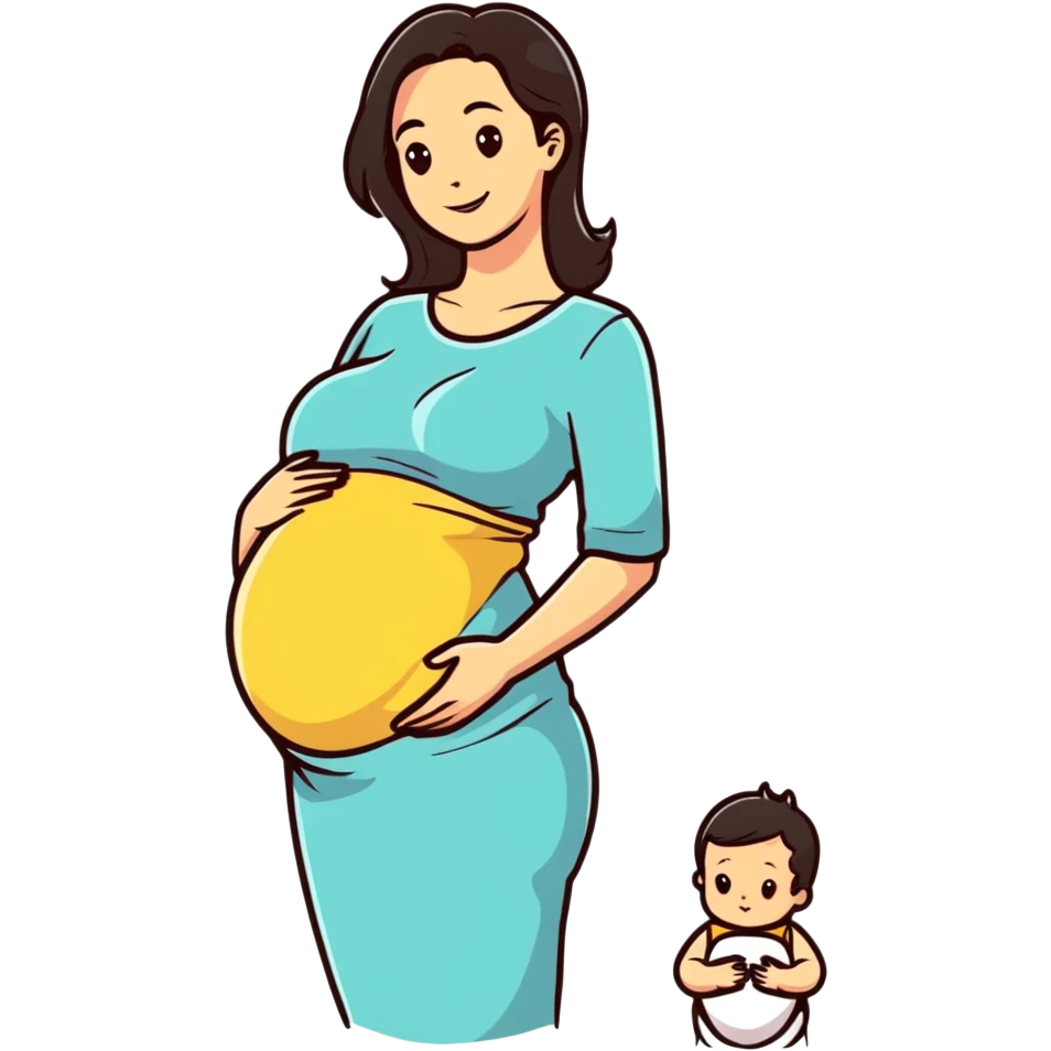 Beautiful brunette pregnant woman with baby bump emoji