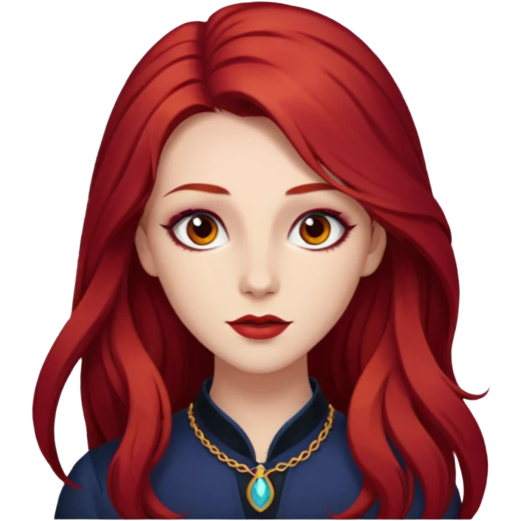 Chappell Roan (b.1998) with long dark red hair, makeup emoji