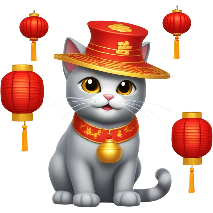 Light grey cat celebrating Chinese new year emoji