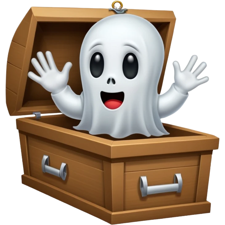 Cartoon ghost peeking from coffin cartoon-style/cute and transparent for a sticker.
 emoji