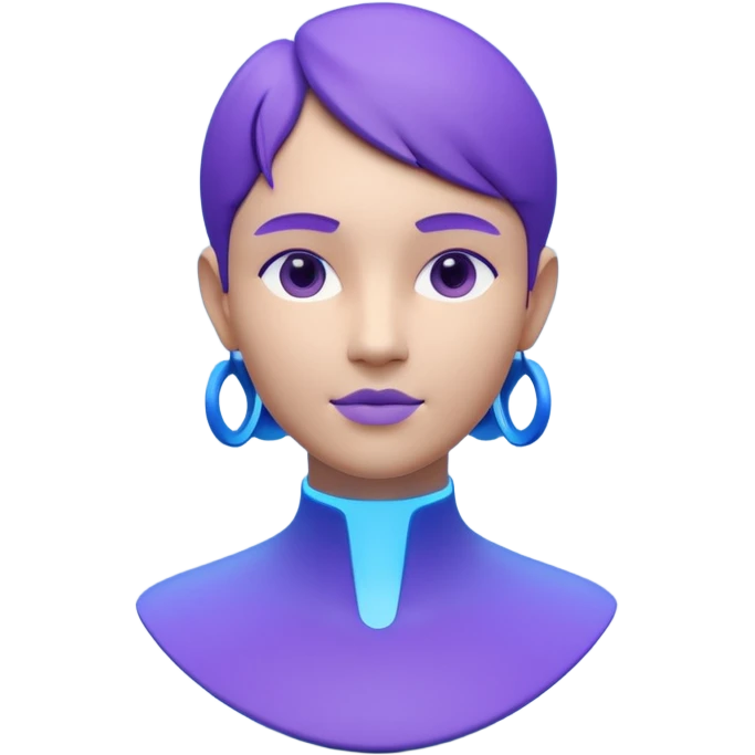 Minimalist 3D avatar, stylized human bust, smooth matte plastic texture, soft cinematic lighting, blue and purple gradient background, futuristic clean design, simple geometry, round shapes, subtle rim light, clay render style, modern digital illustration, octane render. emoji