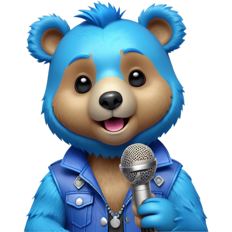 3D, adorable little Pixar style blue neon punk bear singing in a microphone, ultra detailed, each lash, eye, and strand of fur is shown in stunning detail as though captured in a timeless photograph, rich textures, visually rich, so lifelike it feels like it could leap off the page at any moment emoji