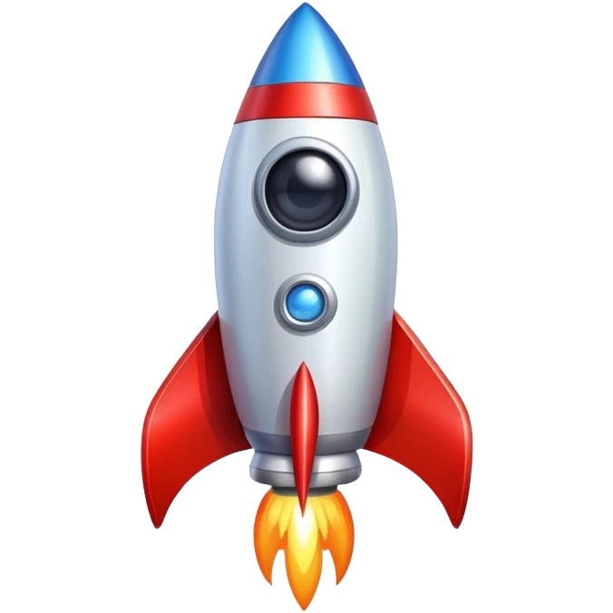 A colorful rocket with big adorable eyes and no mouth emoji
