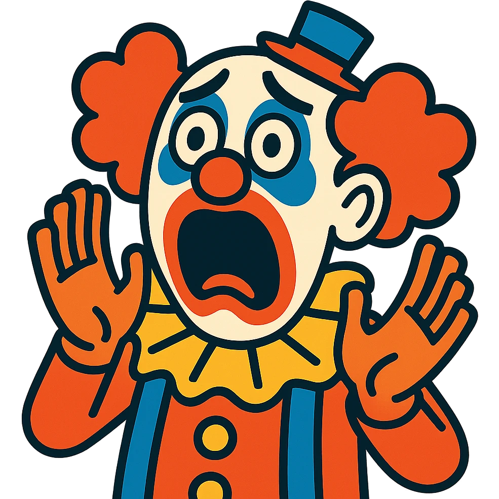 character screaming in fear, extremely terrified, clown face emoji
