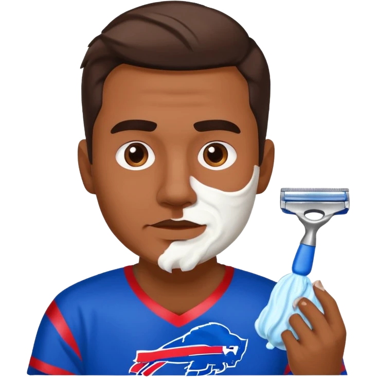Man shaving face with razor and shaving cream with a buffalo bills shirt on emoji