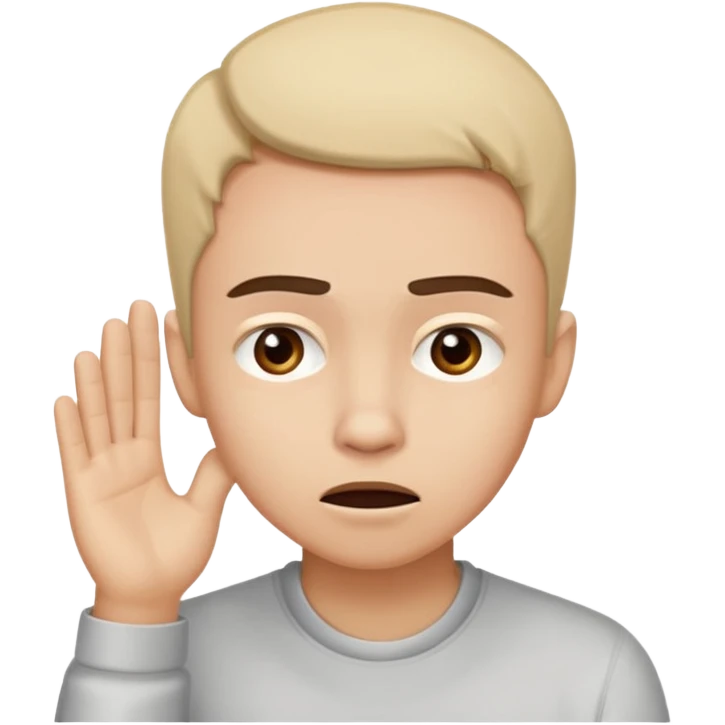 Person leaning forward with one hand behind their ear, eyebrows raised, confused face, as if saying "What? emoji