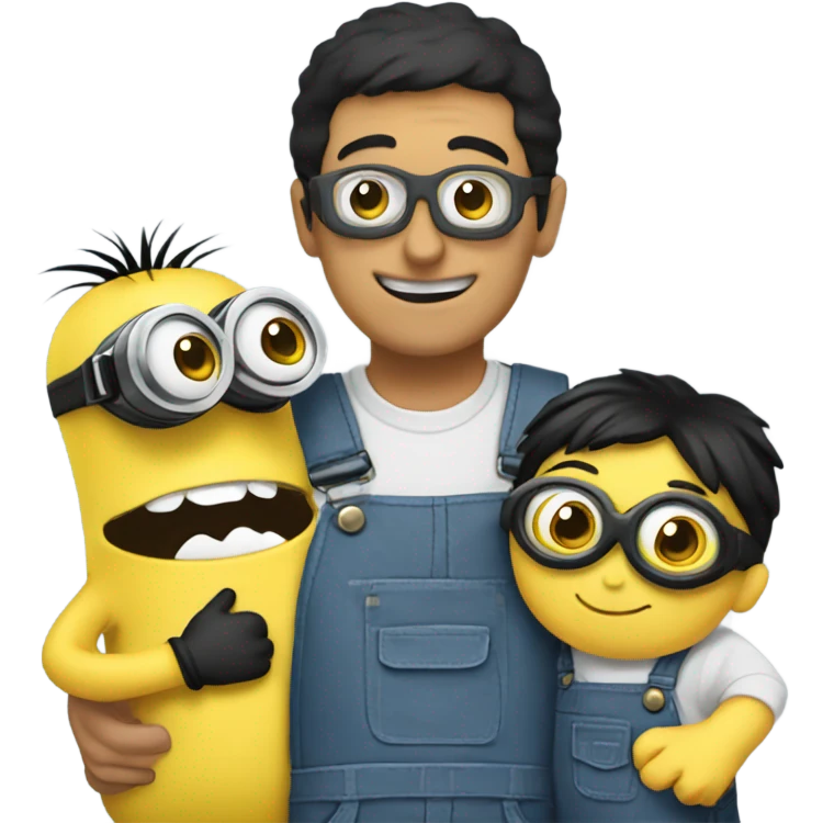 black hair men hugging a minion  emoji