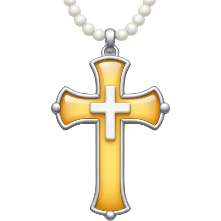 Elegant emoji icon of a white cross made of white beads, glossy surface, and white bead chain subtle shadows, pure white palette emoji
