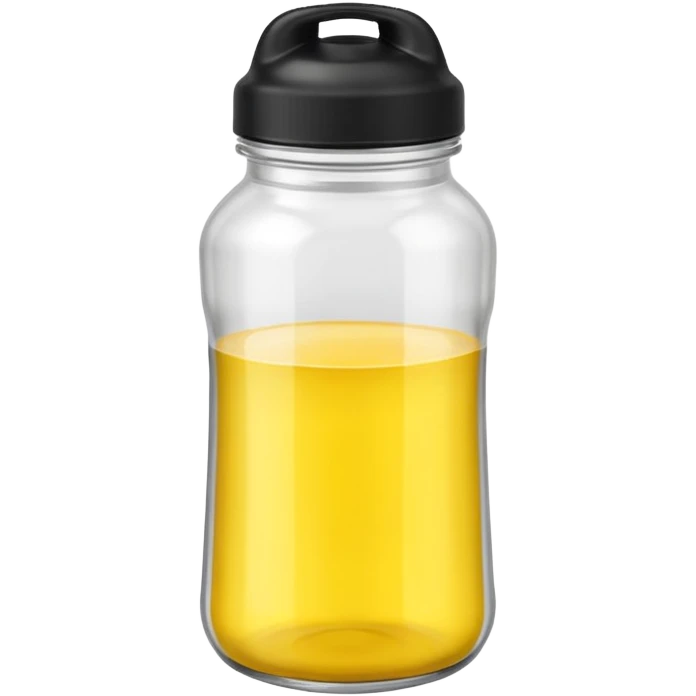 a clear shaker bottle with black cap and a yellow colored liquid inside emoji