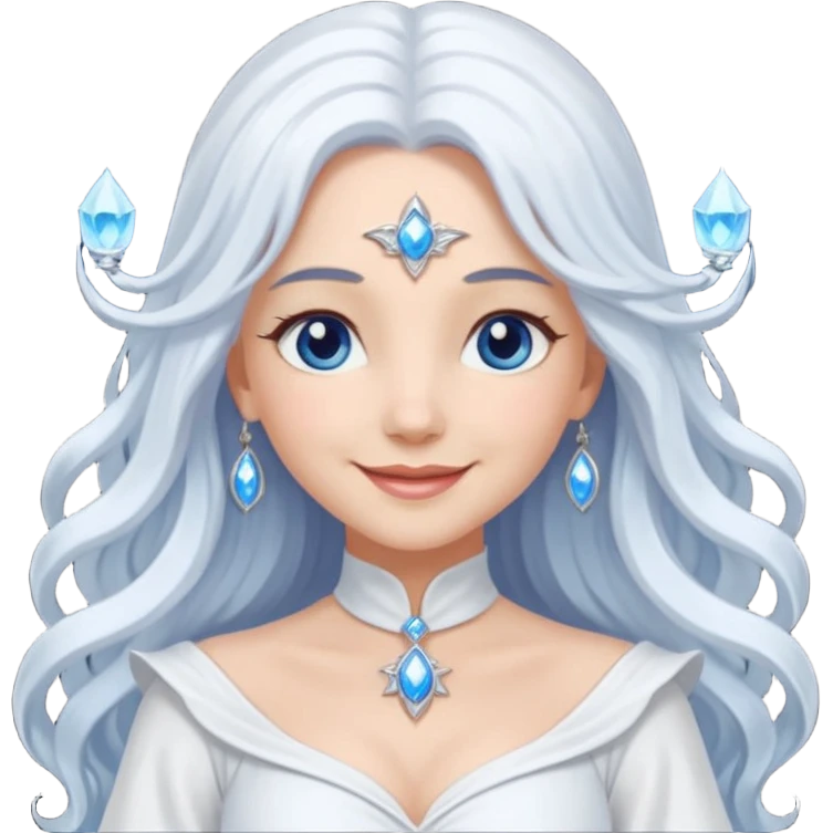 Good Witch of the North from The Wizard of Oz with light skin, blue eyes, long white hair, white outfit emoji