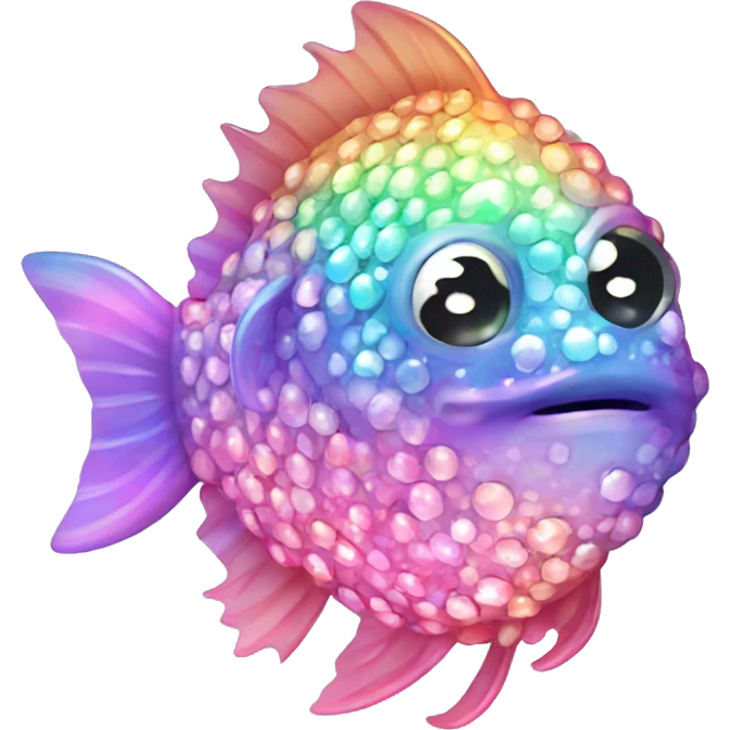 Kawaii bedazzled iridescent fish kissing eachother  emoji