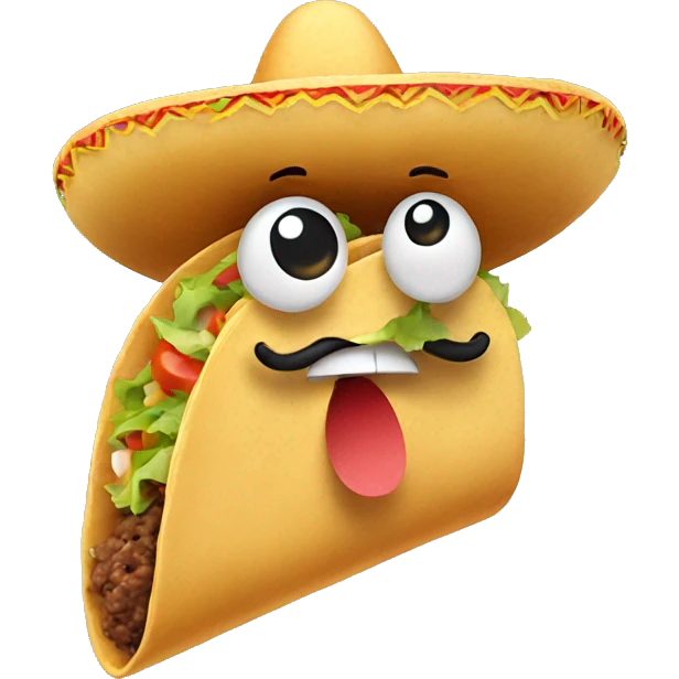 A taco with a tiny mustache and a sombrero, looking surprised. emoji