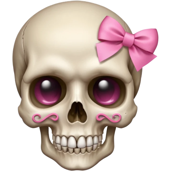 A skull with a small pink ribbon on the side of its head emoji