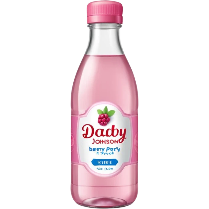 realistic Johnson and Johnson style bottle pink cap pink label clear bottle with berry party written on the logo with diddy logo emoji