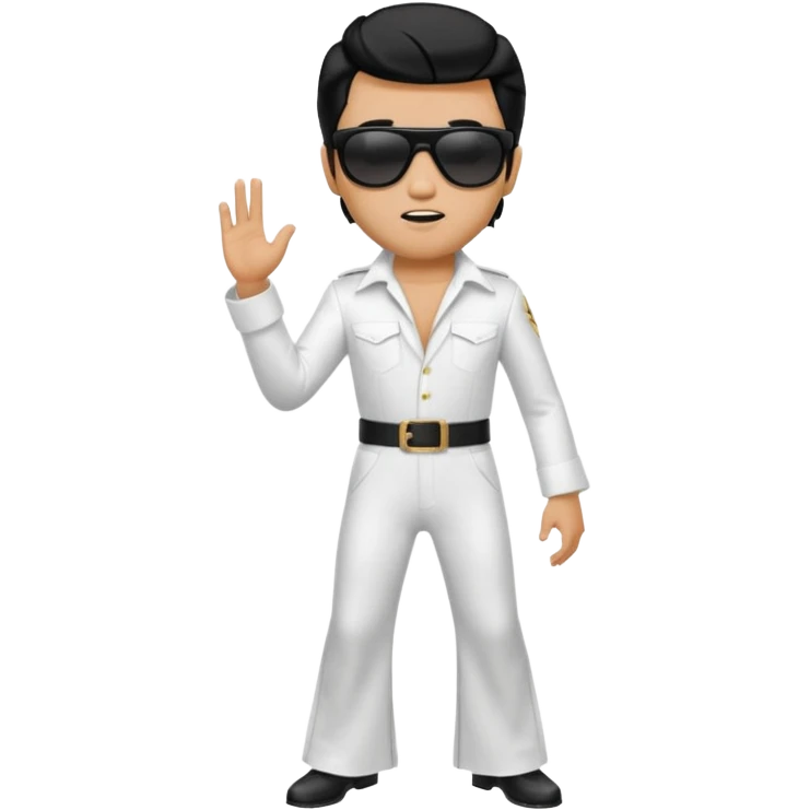 A boy with an Elvis Presley mask with sunglasses (with total black lenses)dressed as Elvis Presley (white dress) emoji