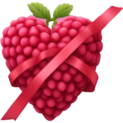 Raspberry coloured heart with red ribbon emoji