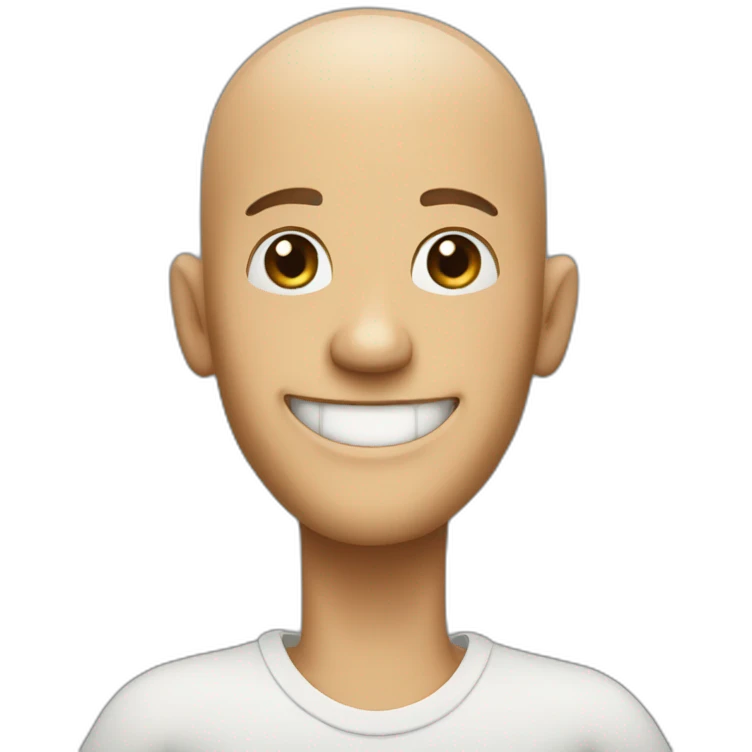 a man 1.60 meters tall, with a shaved head, making a huge smile and giving the thumbs up gesture emoji