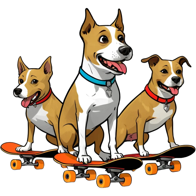 Three dogs on skateboard  emoji