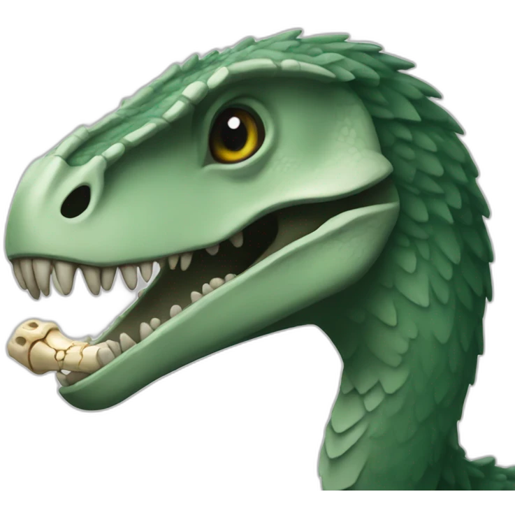 dark green raptor head holding bone emoji