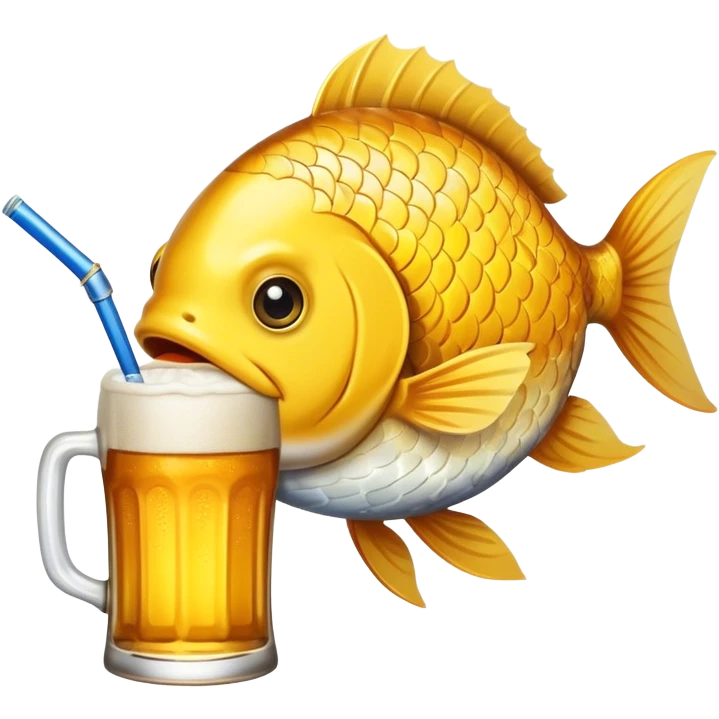 Fish drinking beer with a straw emoji