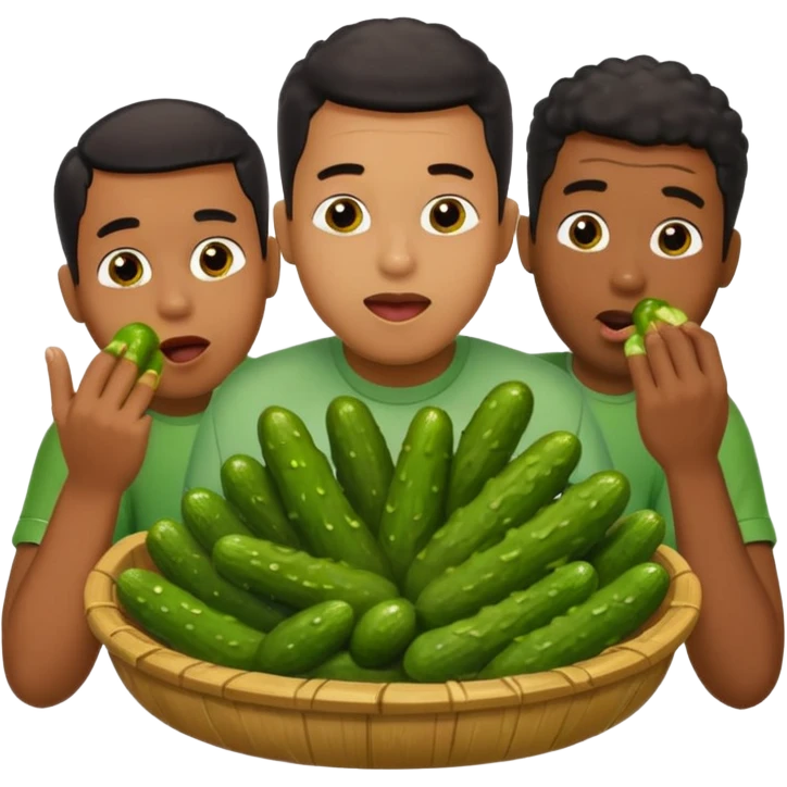 Three big black man eating a huge wet pile of pickles that look like long fat Brown penises And licking each other fingers emoji