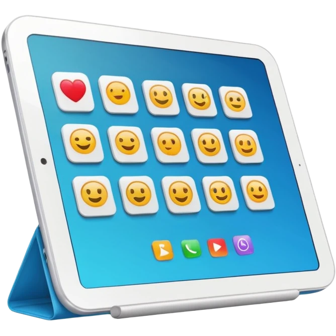 tablet with rounded corners, on the screen an interface of online course emoji