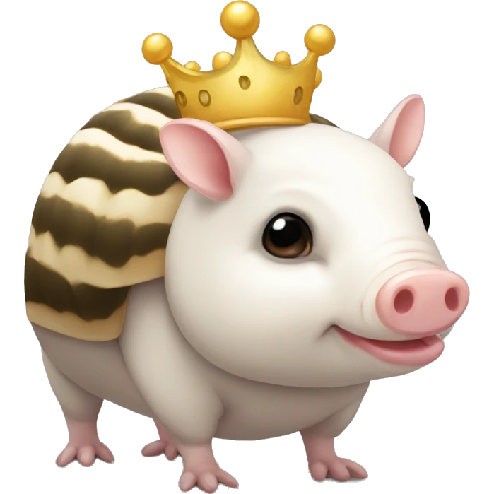  white piebald chubby round armadillo pig panda centipede armadillo wearing a crown emoji