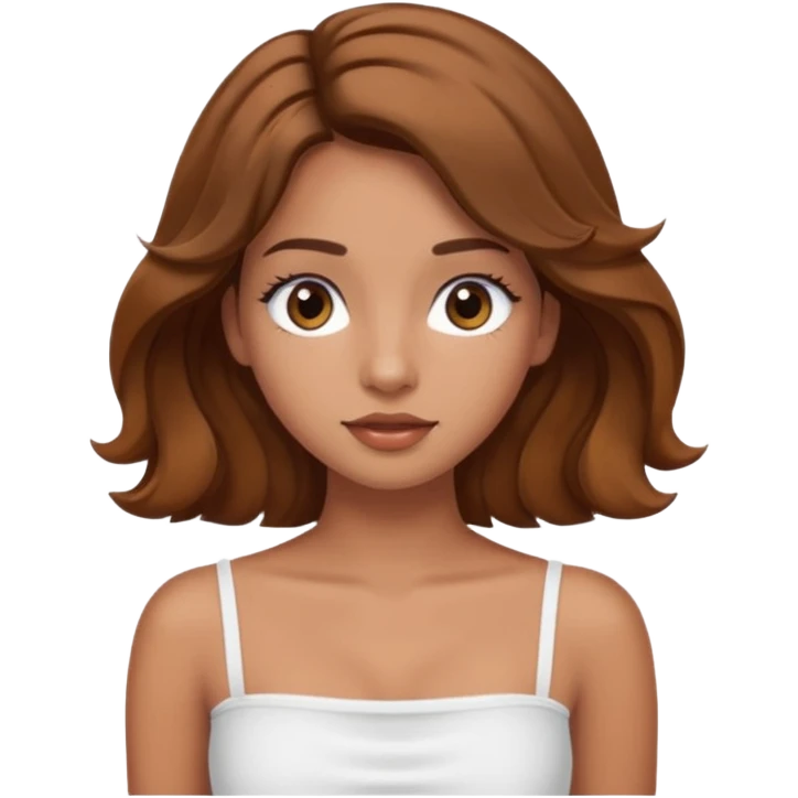 tan girl with long eyelashes wavy brown hair and white tube top emoji
