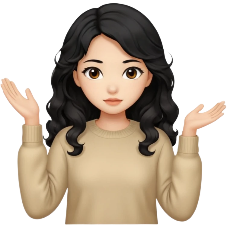 Beautiful girl,Black hair,wavy hair，long hair,Black eyes,Chinese, beige sweater  emoji