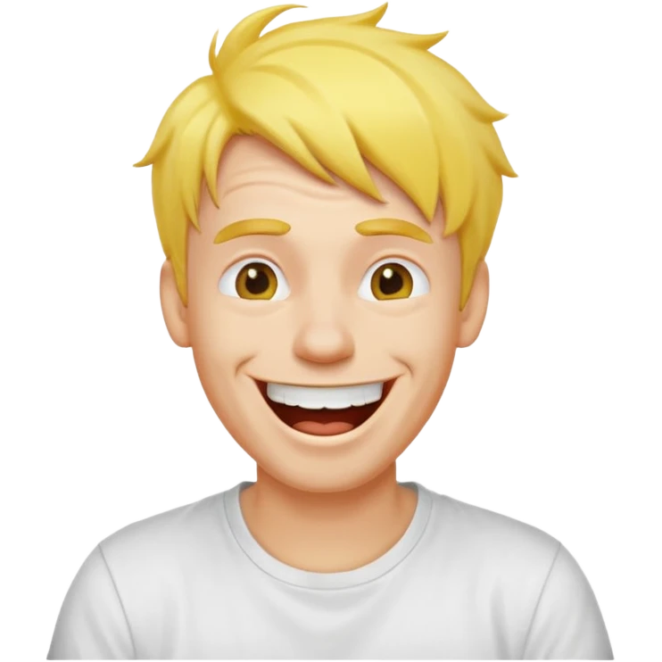 Goofy man with yellow air and white tshirt laughing emoji