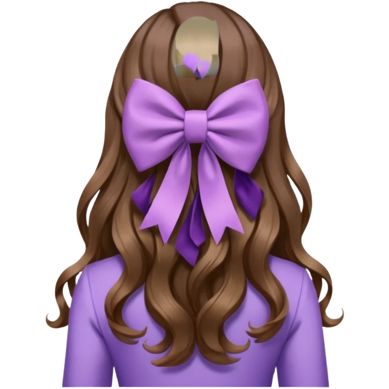 brown wavy long hair from behind with a medium lilac bow emoji