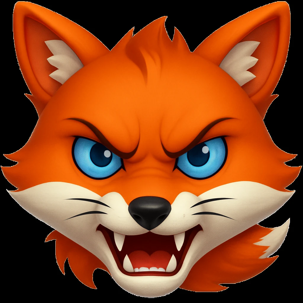 A 2D cartoon fox emoji with an angry expression, showing teeth and furrowed brows, with blue eyes. emoji