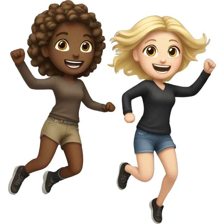 two white girls jumping (blonde+brown hair) emoji