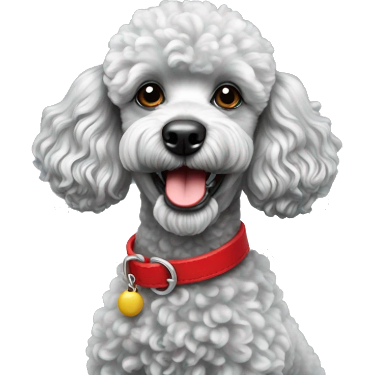 Realistic Silver miniature poodle with red collar emoji